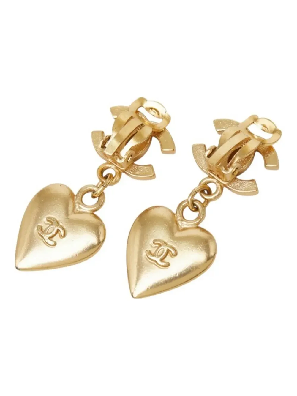 Chanel Cc Logo Heart Earrings Gold-Tone #357887C86B